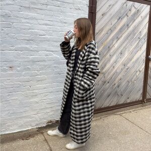 Topshop Longline Coat Brushed Check